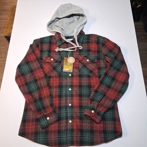 Free‎ Planet Mens Large Hooded Flannel Shirt Button Up Plaid Cotton NWT A1